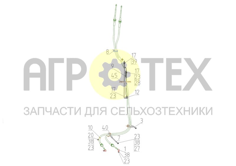 Чертеж Коммуникации управления агрегата молотильного (161.64.04.000)